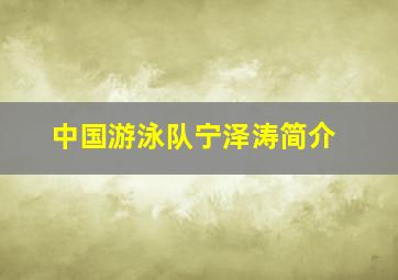 中国游泳队宁泽涛简介