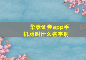 华泰证券app手机版叫什么名字啊