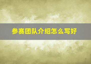 参赛团队介绍怎么写好