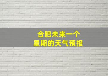 合肥未来一个星期的天气预报