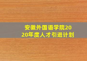 安徽外国语学院2020年度人才引进计划