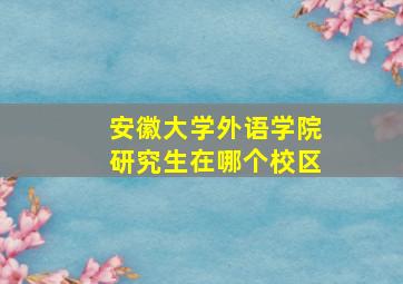 安徽大学外语学院研究生在哪个校区