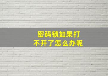 密码锁如果打不开了怎么办呢