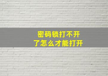 密码锁打不开了怎么才能打开