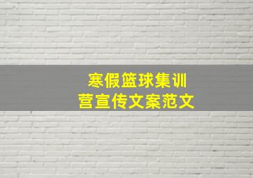 寒假篮球集训营宣传文案范文