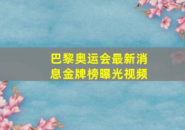 巴黎奥运会最新消息金牌榜曝光视频