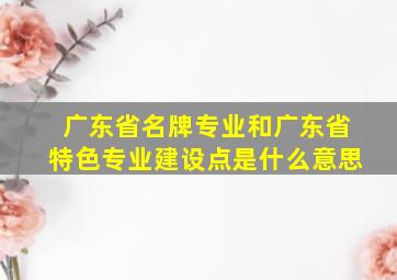 广东省名牌专业和广东省特色专业建设点是什么意思