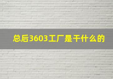 总后3603工厂是干什么的