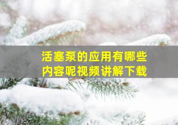 活塞泵的应用有哪些内容呢视频讲解下载