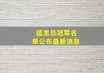 猛龙总冠军名单公布最新消息