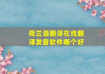 荷兰语翻译在线翻译发音软件哪个好