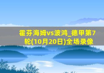 霍芬海姆vs波鸿_德甲第7轮(10月20日)全场录像